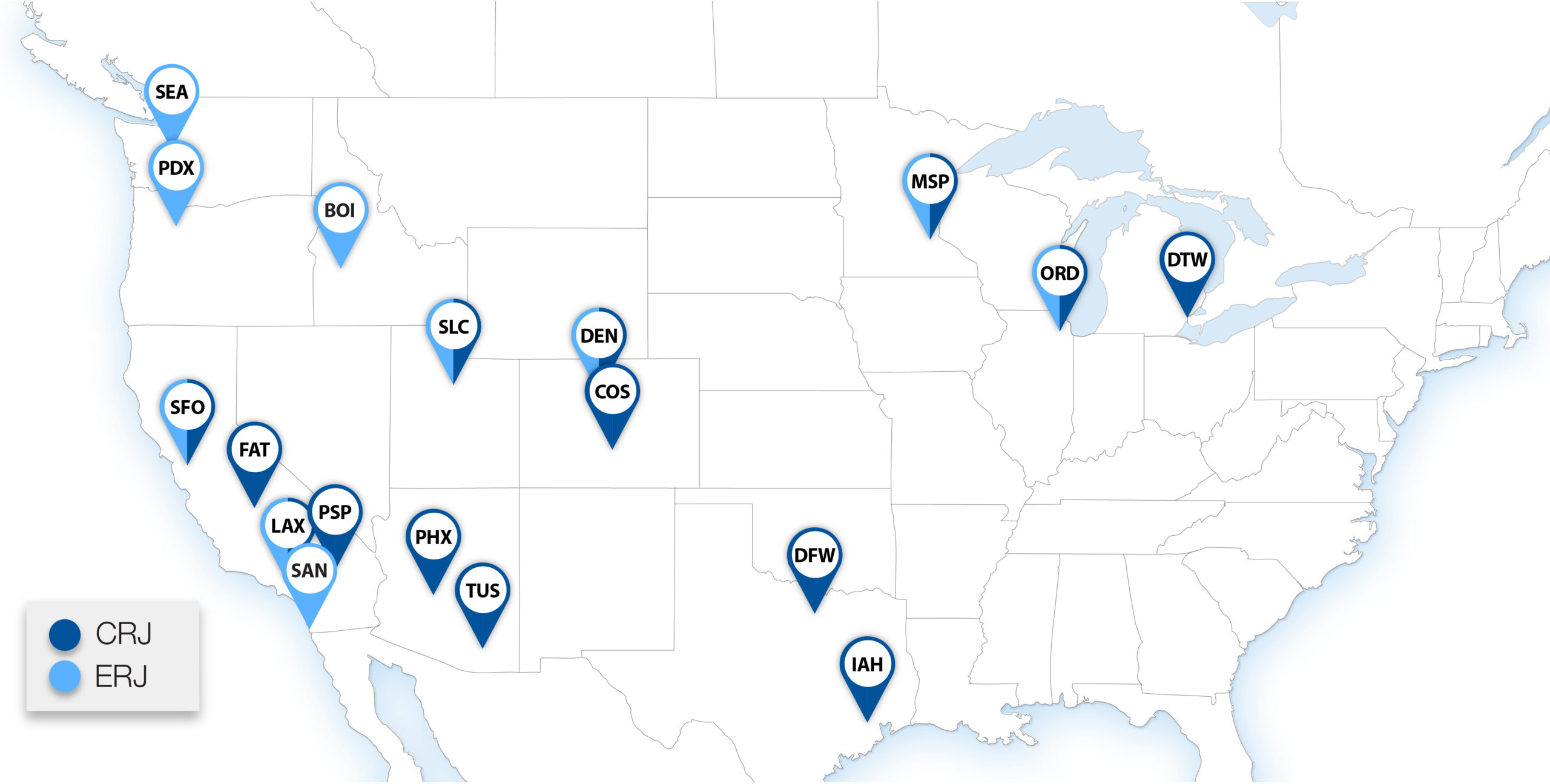 map of domiciles for SkyWest Airlines